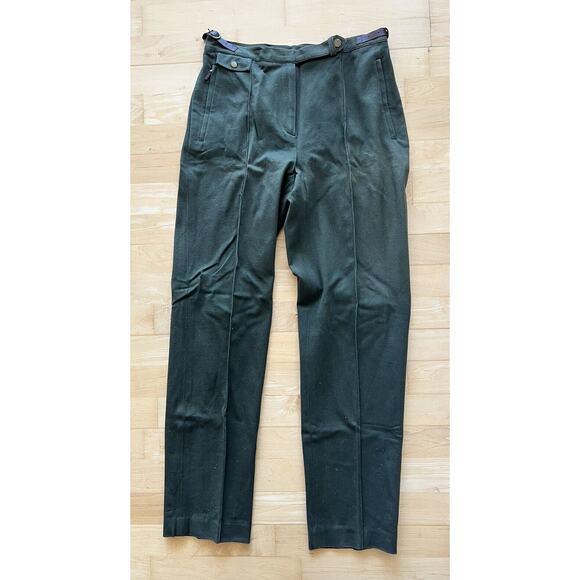 VTG Ralph Lauren High Rise Trouser Pants Size 6 Green Brown Leather Strap - Picture 1 of 6